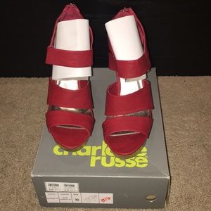 Red Three Strap Platform Heels